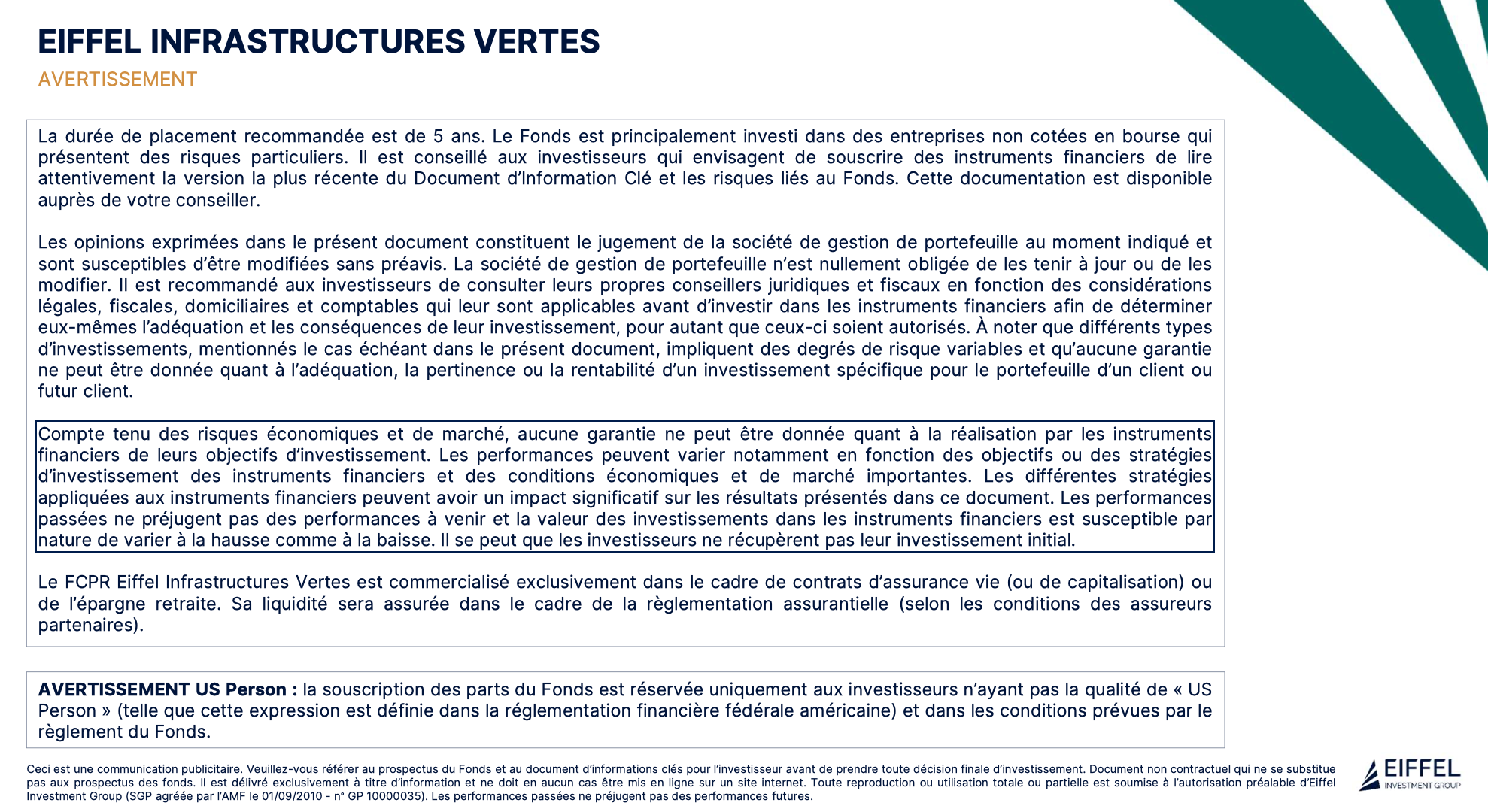 EIFFEL INFRASTRUCTURES VERTES avertissement